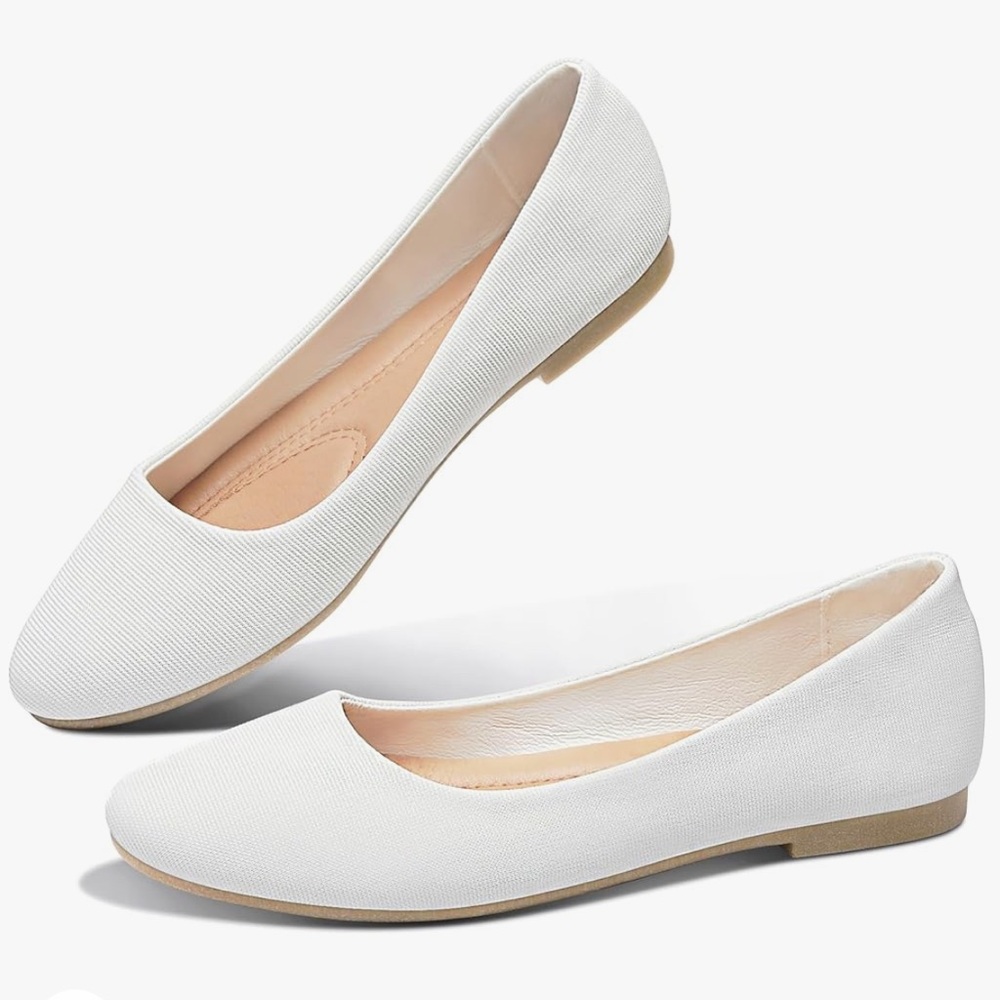 NWT Shoes Ballet Flats Round Toe White Textured Size 6